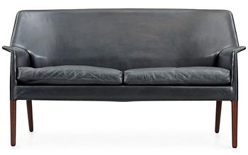 57. An Ejner Larsen and A Bender Madsen black leather sofa by Willy Beck, Denmark.