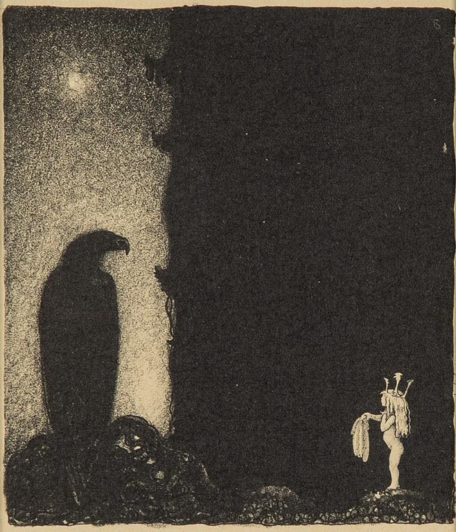 John Bauer, lithograph, from "Troll", 1915. Signed B in the print.