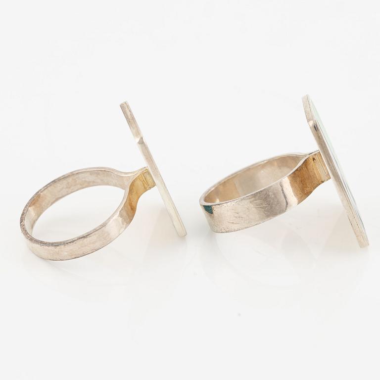 Anne Léger, rings, 2 pcs, silver and enamel, Norway.