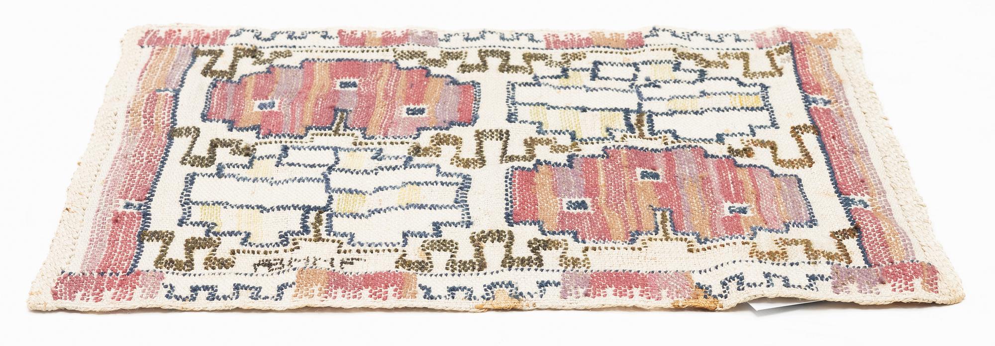 Märta Måås-Fjetterström, a textile, "Grodblad röd", flat weave, ca 42 x 38 cm, signed AB MMF.