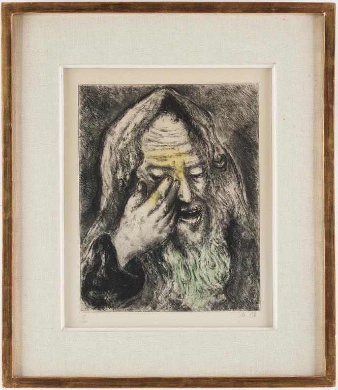 MARC CHAGALL, Etching with hand coloring, 1931-39,  signed and numbered 19/100.