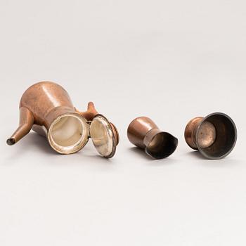 TAPIO WIRKKALA,  A 4-piece coffee set in copper and teak, TW 163/164, Kultakeskus, Finland, 1960s-70s. Design year 1961.