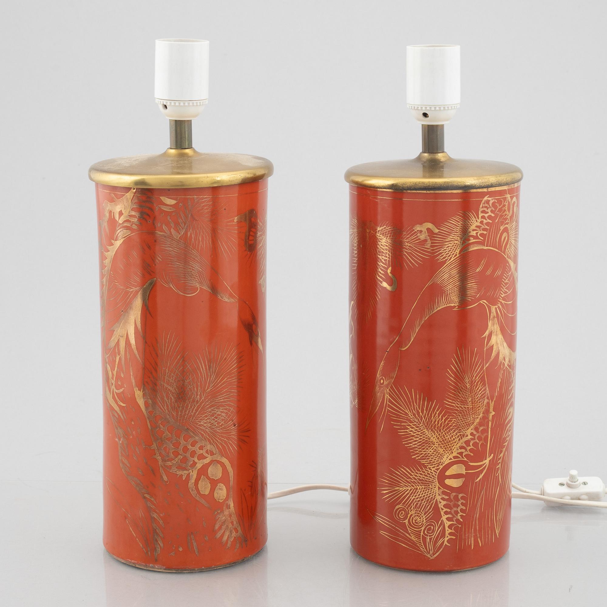 A pair of Chinese porcelain table lamps, 20th Century.