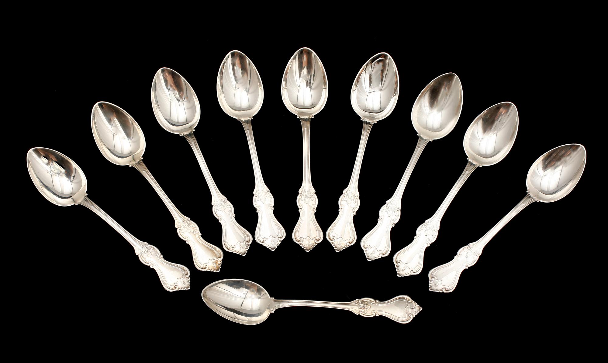 KAFFESKEDAR, 10 st, silver, CG Hallberg, Stockholm 1960-tal. Vikt ca 213 g.