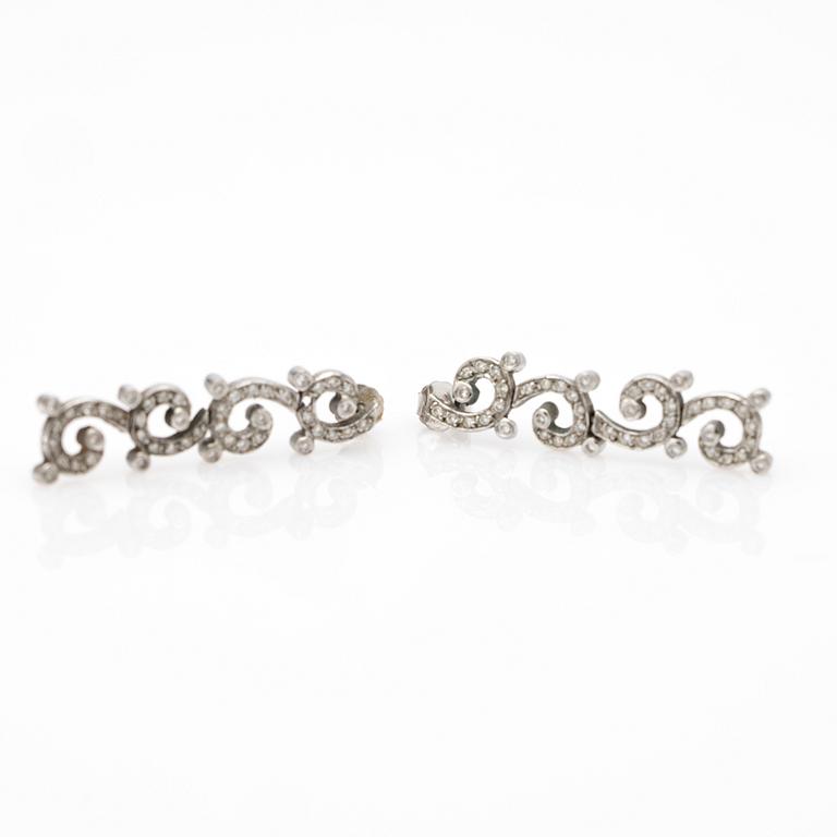 Earrings, a pair, white gold and brilliant-cut diamonds.