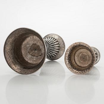 Two silver butter lamps, Tibet, 19th century.