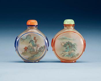 Two inside-painted glass snuff bottles, unsigned.