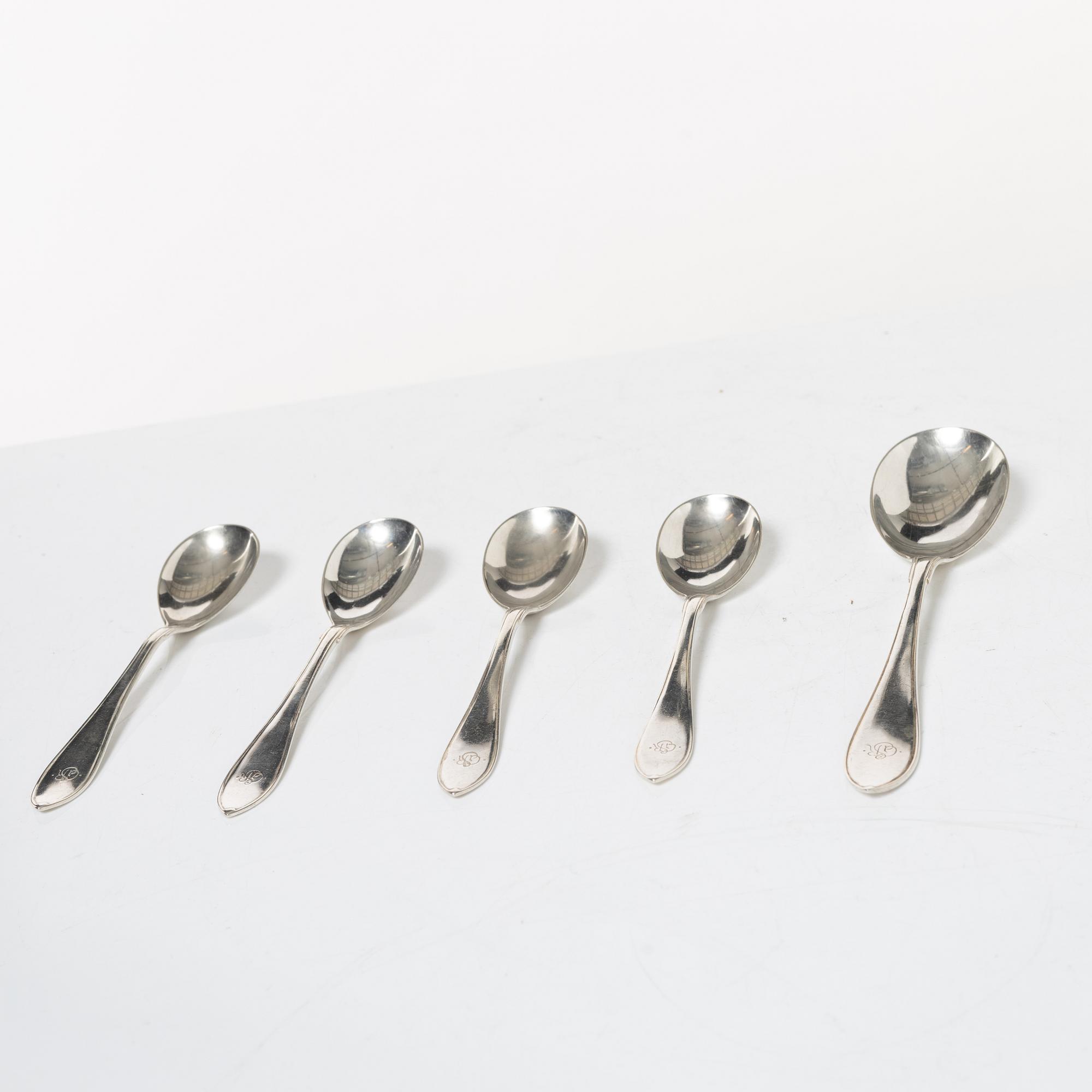 Cutlery, 6 pcs, silver, model 'Svensk spetsig', including K Anderson, Stockholm 1918.