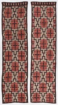 Elsa Gullberg, Attributed, a pair of draperies/curtains, flat weave with knotted relief decoration, c.263 x 67 cm.