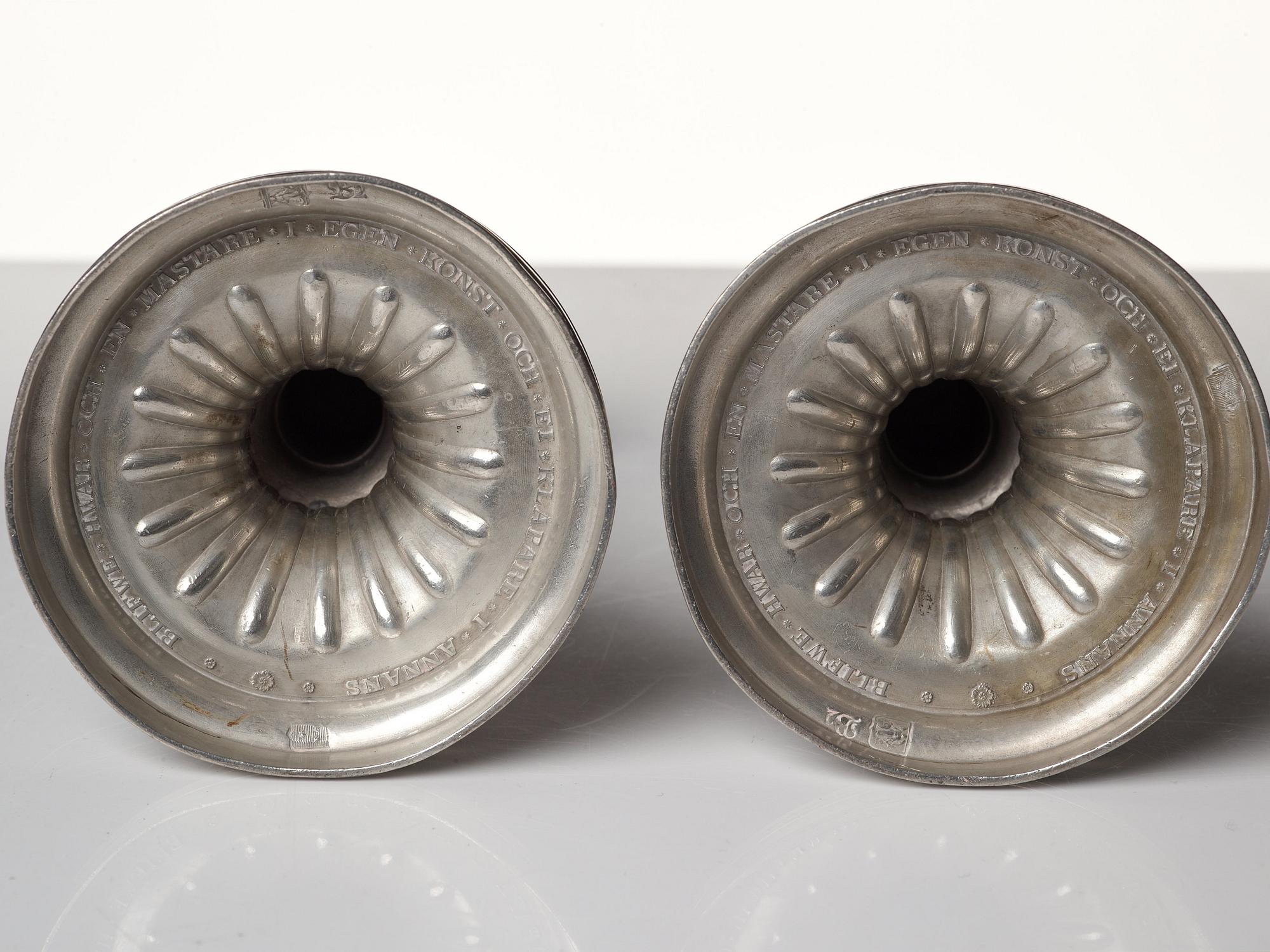 A pair of Gustavian pewter candlesticks by R Ryman 1784.