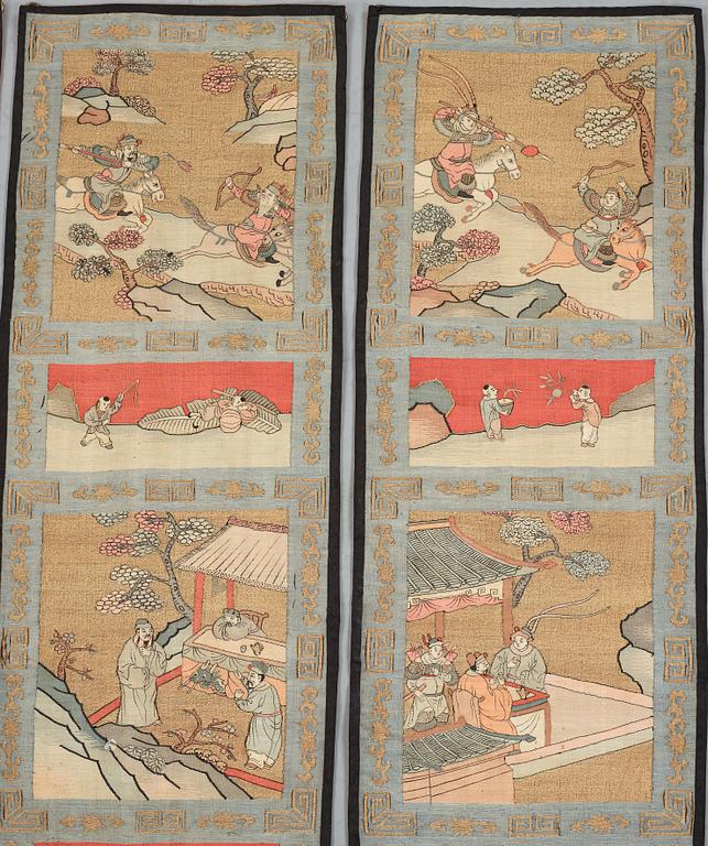 Four textile panels, Qing dynasty, 19th Century.