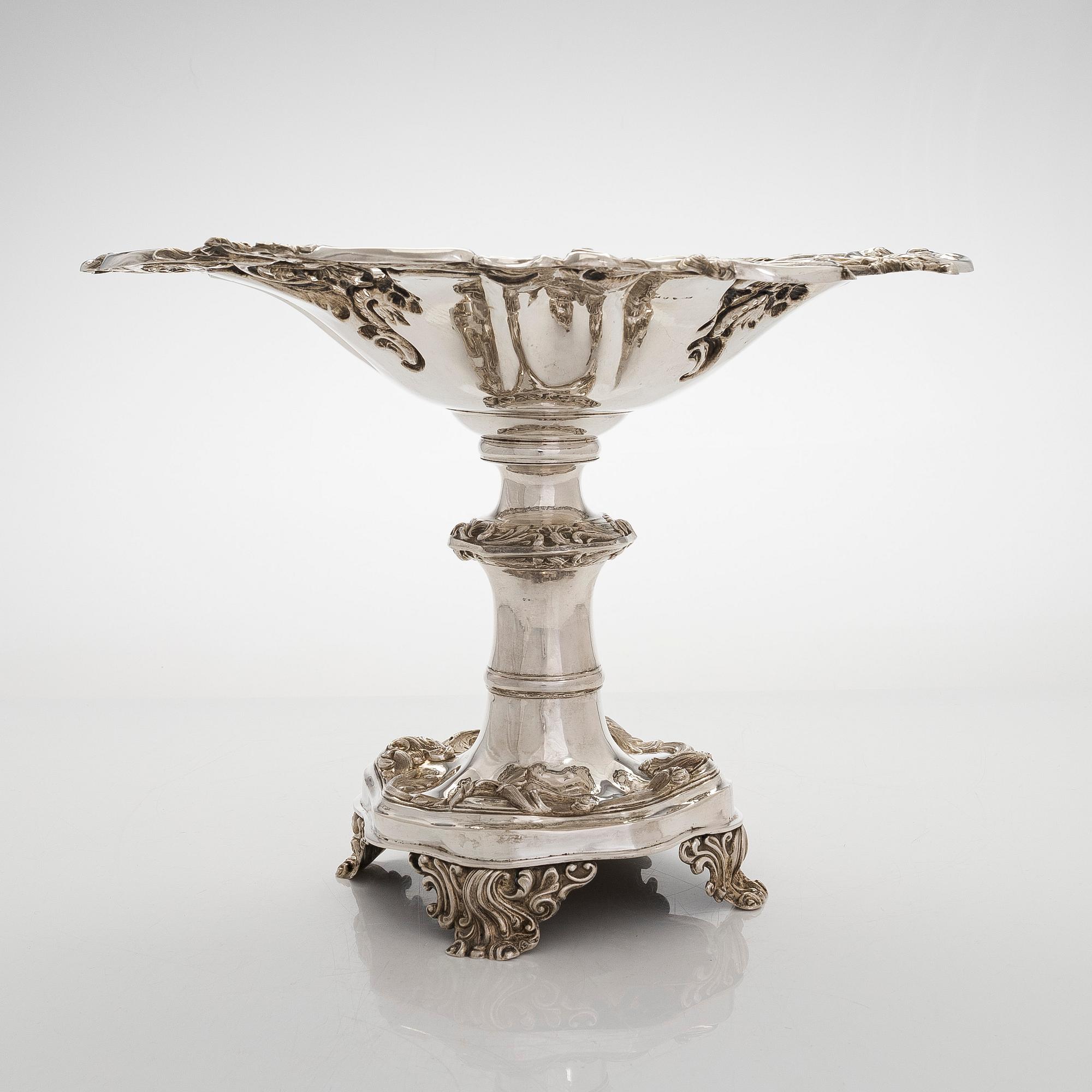 A silver centerpiece bowl, neo-Rococo, Gustav Möllenborg, Stockholm 1848.