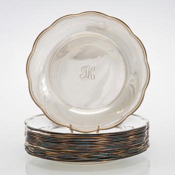 Kuverttallrikar, 20 st, silver, Kultateollisus, Åbo 1980.