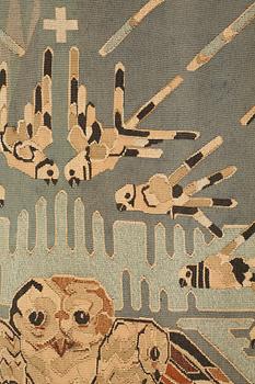 Annie Frykholm, a tapestry, tapestry weave ("Hauteliss textile"), ca 252,5-258 x 141-146 cm, signerad NK TG AFm.