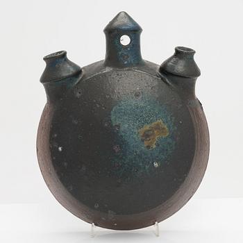 Francesca Mascitti-Lindh a ceramic pilgrim's bottle/sculpture, signed FML Arabia.