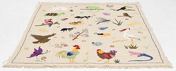 Matta, handbroderad Kelim, ca 220 x 173 cm.