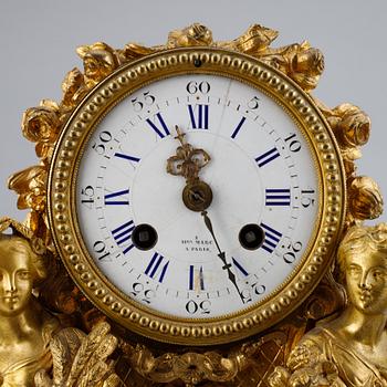 A French gilt bronze mantel clock from Henry Marc á Paris, second half of the 19th century.