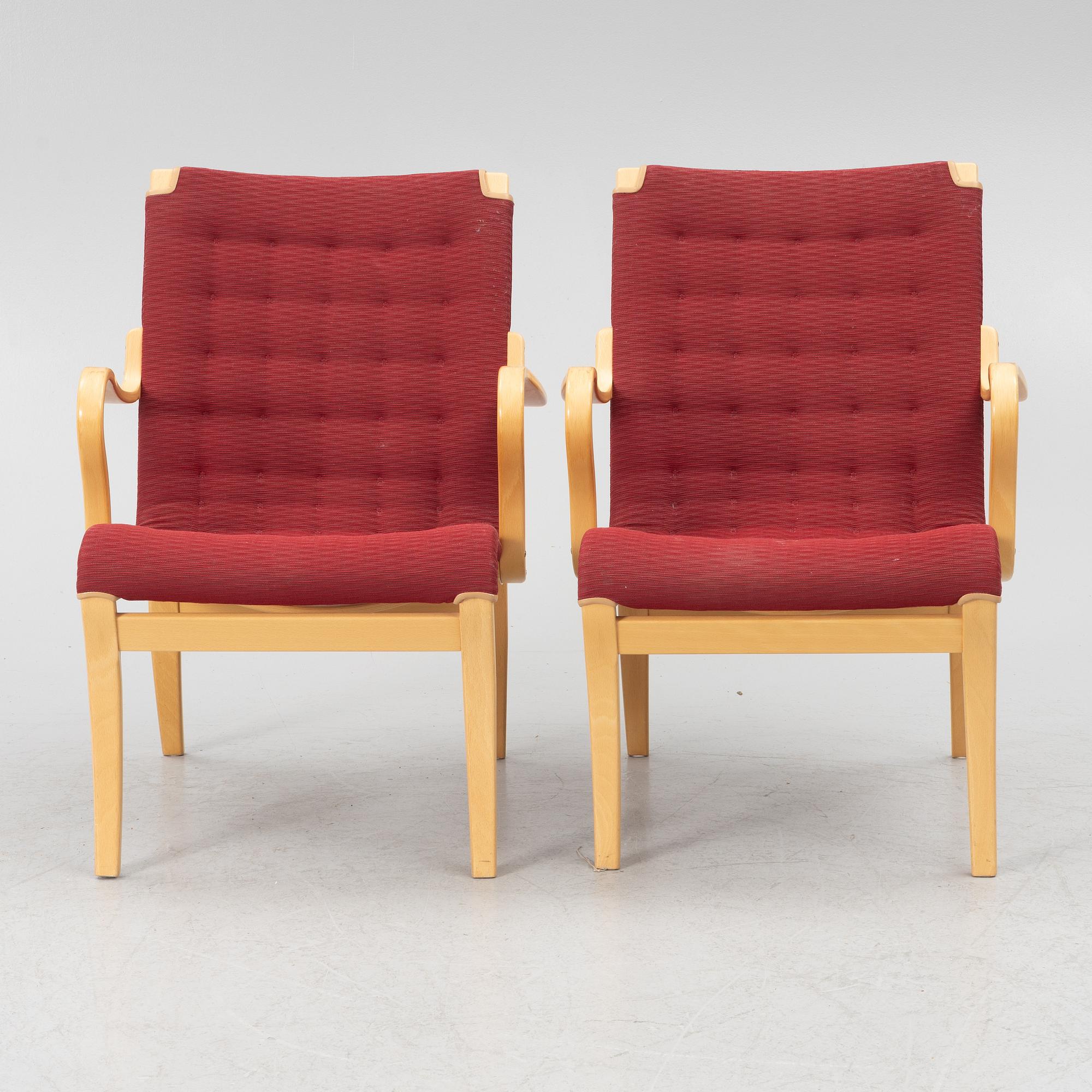 Bruno Mathsson, a pair of "Eva" armchairs, Bruno Mathsson International, second half of the 20th century.