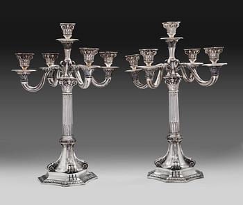 444. CANDELABRAS, a pair. 830 silver. Imported by A. Tillander 1928. Height 55 cm. Weight 4970 g.