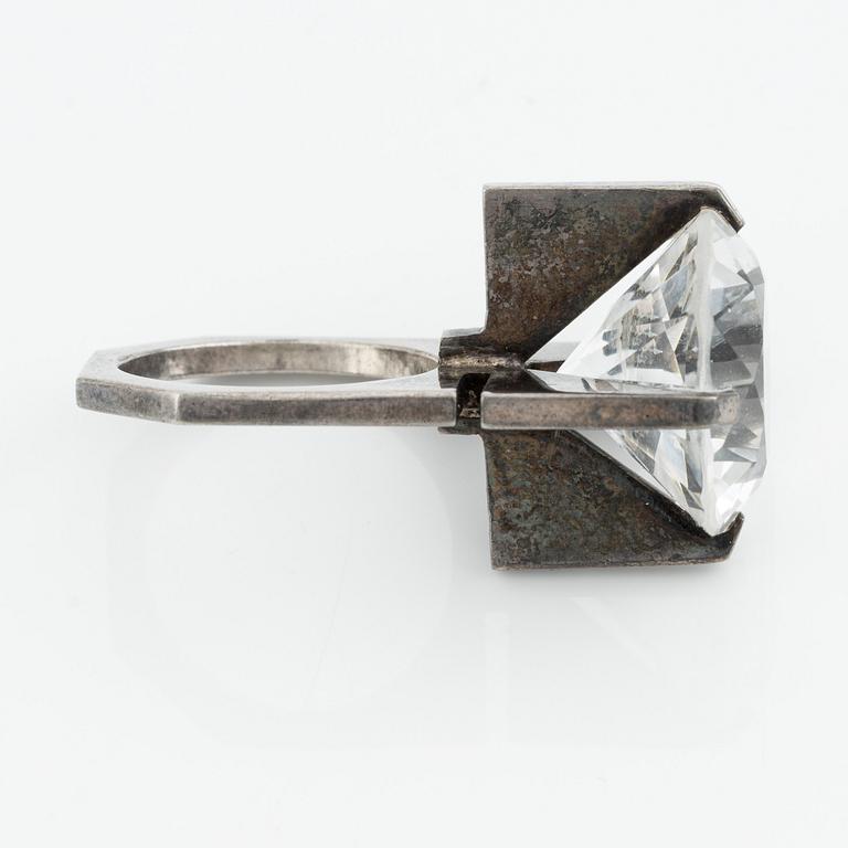 Ring in silver with a faceted rock crystal, reportedly made by Kristian Nilsson.