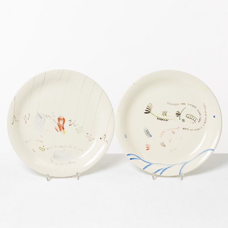 Stig Lindberg, plates 9 pcs, "Löja", Gustavsberg 1948-62.