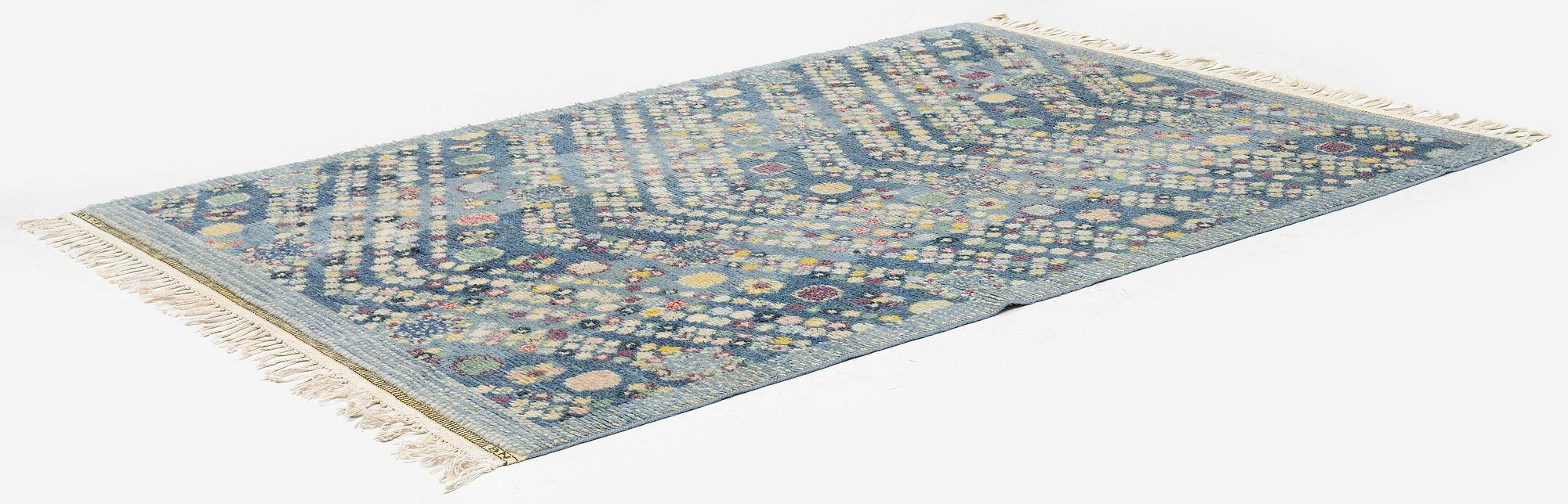 Barbro Nilsson, a carpet, 'Violetta blå', knotted pile, c. 217 x 150 cm, signed AB MMF BN.