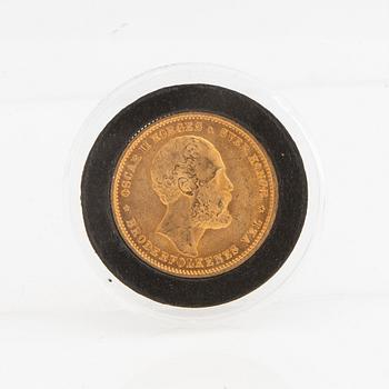 Gold coin Norway, Oscar II 20 kr, 1878.