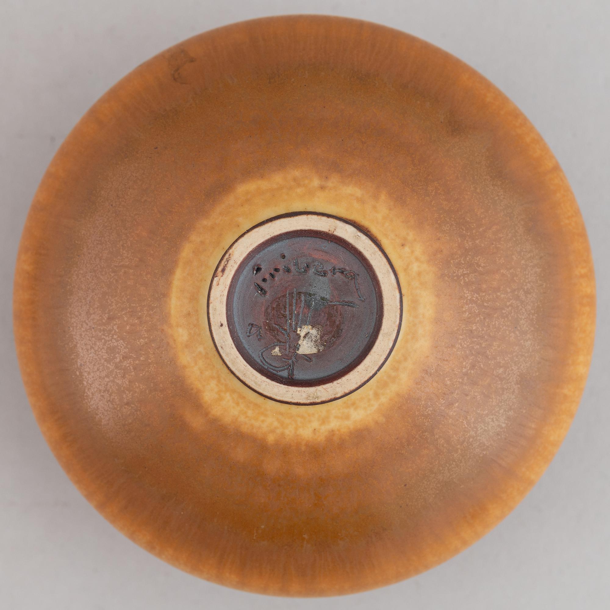 Four miniature vases and bowl by Berndt Friberg, Gustavsberg, 1958-1972.