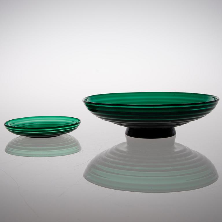 AINO AALTO, SKÅL OCH FAT, 9 st, glas, 'Bölgeblick', Karhula Glasbruk 1930-tal.