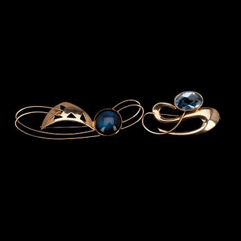 BROSCH, 2 st, guld 14K, Helsingfors 1957, 1960.