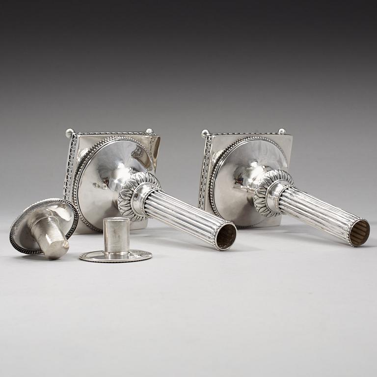 A pair of Swedish 18th century silver candlesticks, Johan Wilhelm Zimmerman, Stockholm 1798.