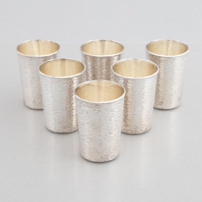 A Set of Six Swedish Sterling Silver Beakers, mark of Atelier Borgila,  Stockholm 1978.