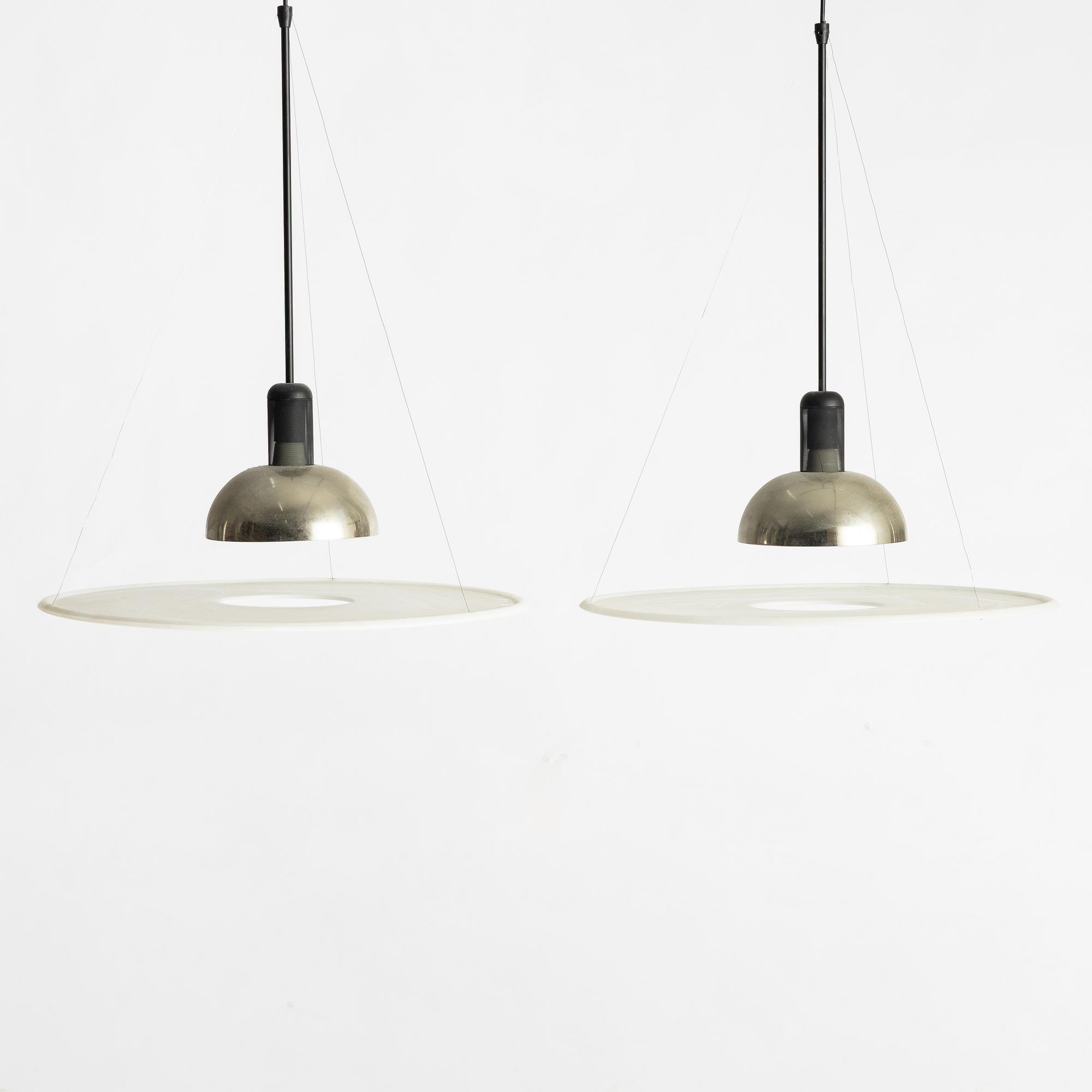 Achille Castiglioni, a pair of "Frisbi" ceiling lights, Flos, Italy.