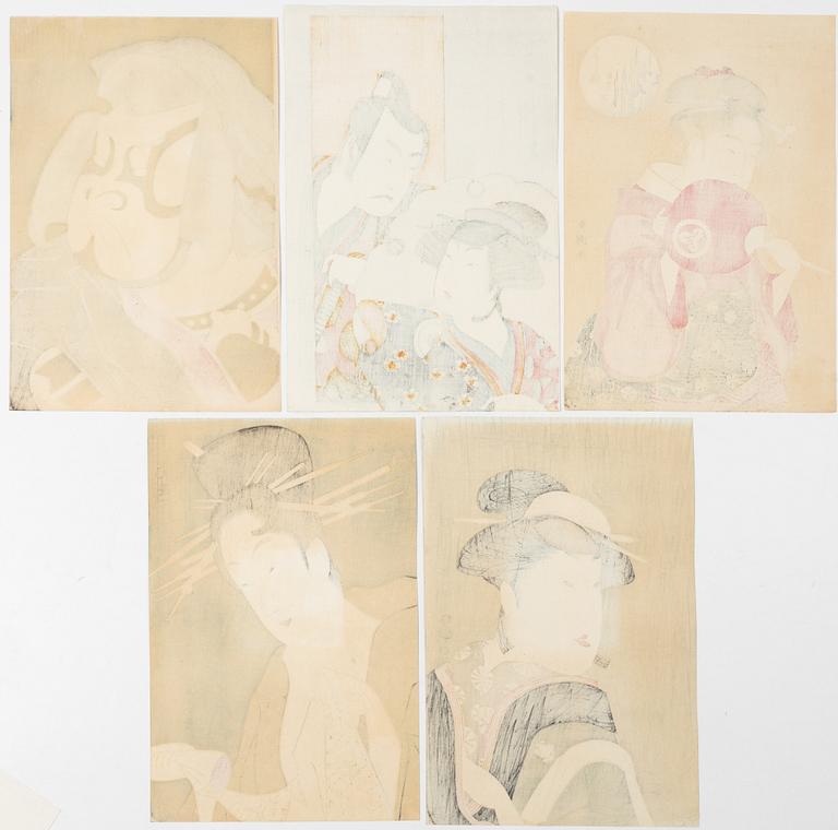 Five woodblock prints from a publication by "Tokyo Bijutsu Kankokai" (Tokyo Art Publishing Association" early 1900s.