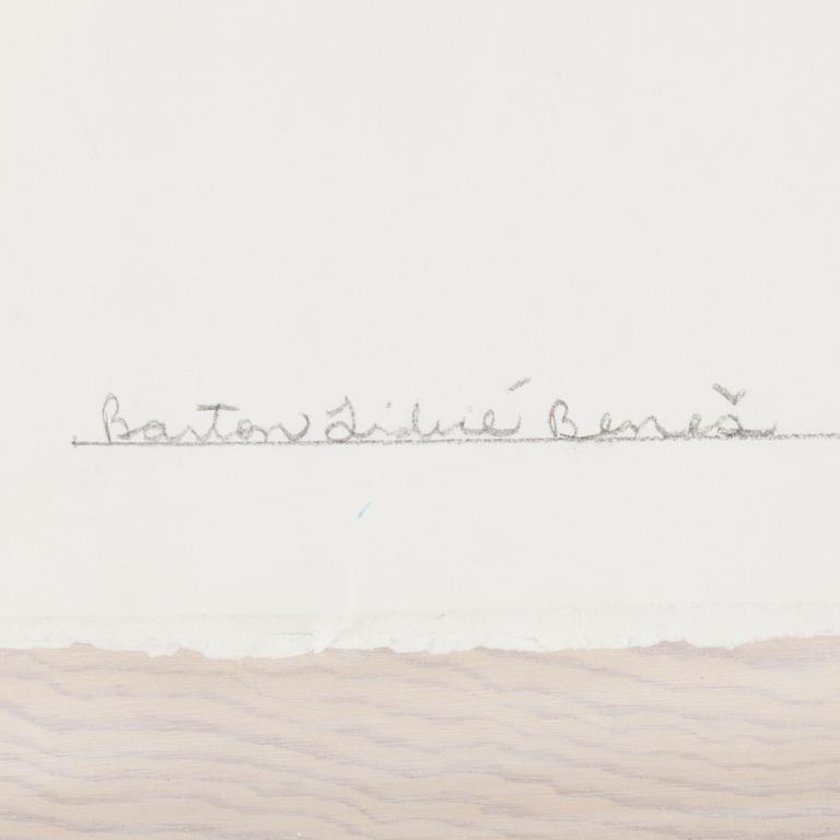 BARTON LIDICE BENES, collage/blandteknik på papper i plexilåda, signerad Barton Lidice Benes & daterad 1987 med blyerts.