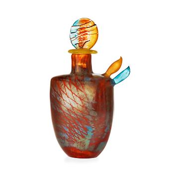 674. A Kjell Engman cast glass bottle with stopper, Kosta Boda 1991.