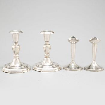Two pairs of silver candlesticks, CG Hallberg and GAB, Stockholm, 1961.