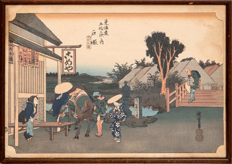 Utagawa Hiroshige I after, woodcut prints 4 pcs, Japan turn of the Century 1900.