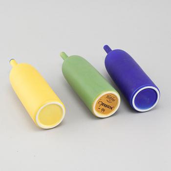 INGER PERSSON, three porcelain vases for Rörstrand, model "Pro Arte", two test models, not signed, and one signed, 1990s.