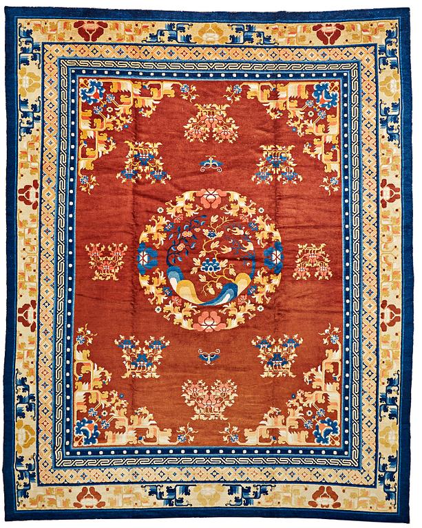 A CARPET, an antique/semi-antique Ningxia probably, China, ca 492,5-494,5 x 388-389,5 cm.