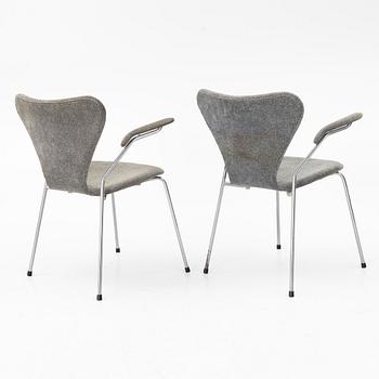 Arne Jacobsen, four 'Series 7' armchairs, Fritz Hansen, Denmark, 1990.