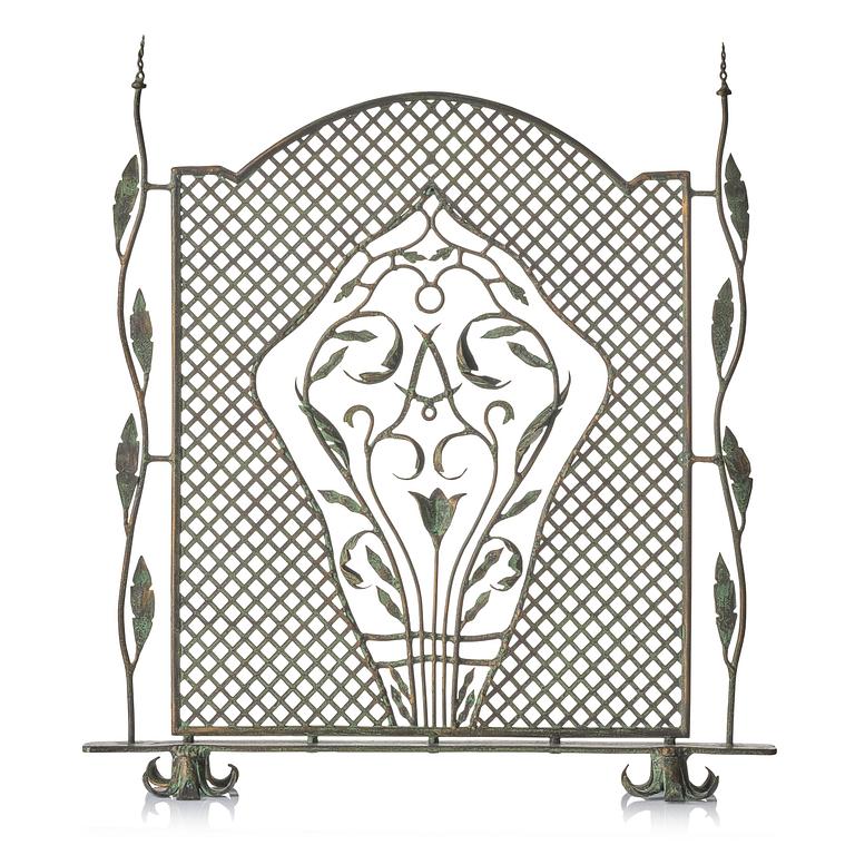Antti Hakkarainen, attributed to, a fire screen, Taidetakomo Antti Hakkarainen, patinated metal, Finland probably 1920s.