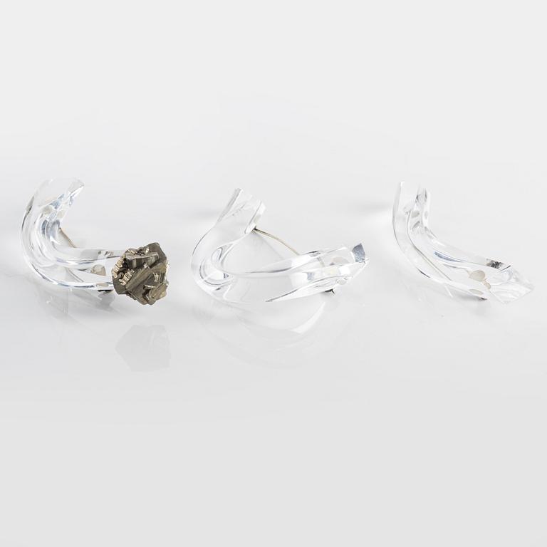 Siv Lagerström, three brooches acrylic plastic and pyrite, 1970s.