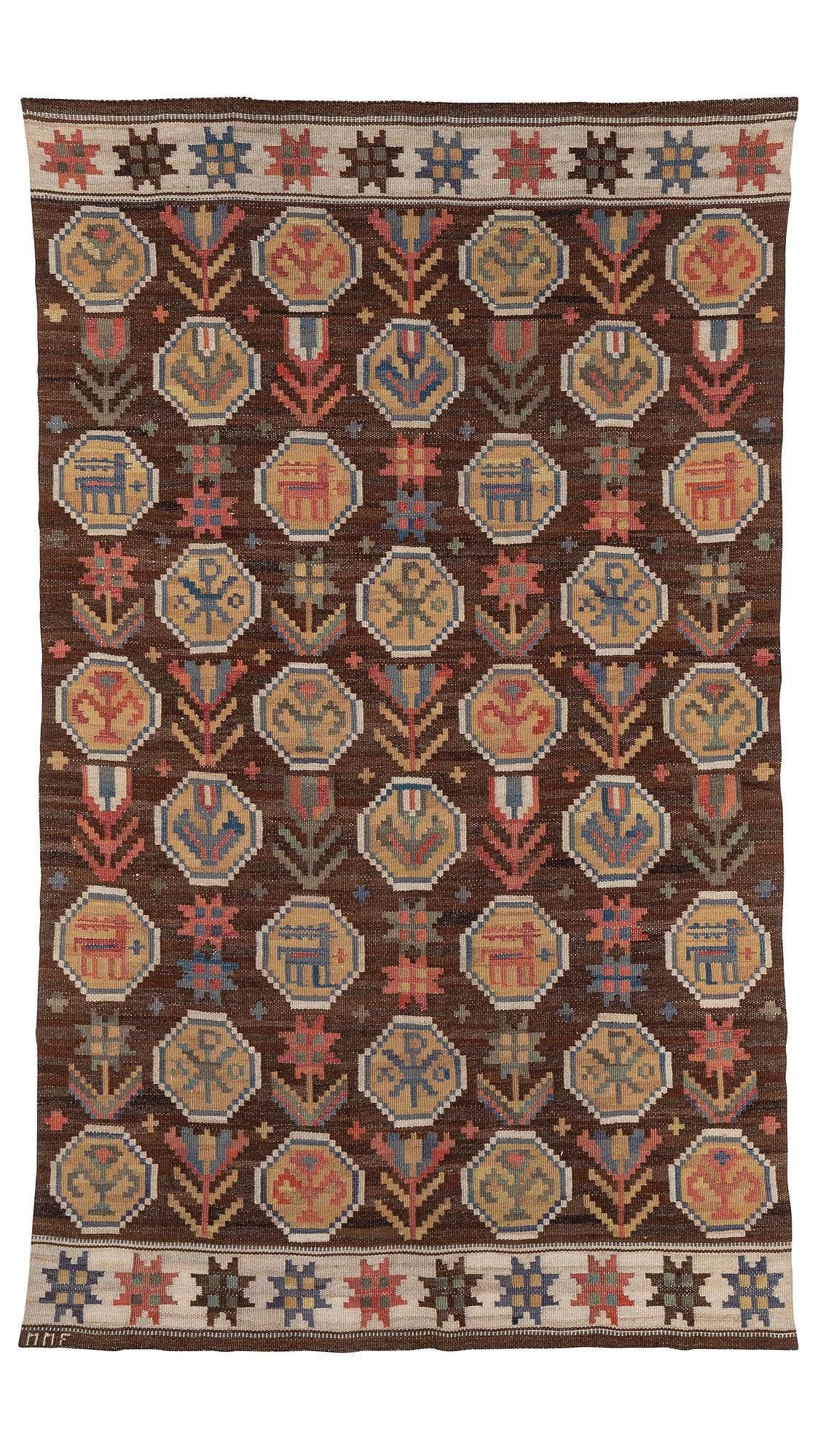 Märta Måås-Fjetterström, a 'Lammet' drape, flat weave, c. 200 x 125 cm, signed MMF.