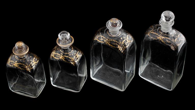 KARAFFER, 4 st, glas, 1800-tal.