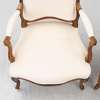 Armchairs, a pair, Rococo, 18th century.