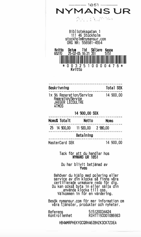 Jaeger-LeCoultre, Atmos, "White Fish Marina", table clock, 23 x 18 x 13 cm.