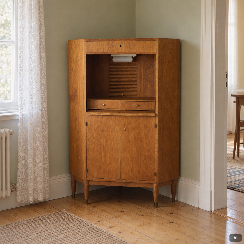 Corner cabinet/desk, mid-20th century.