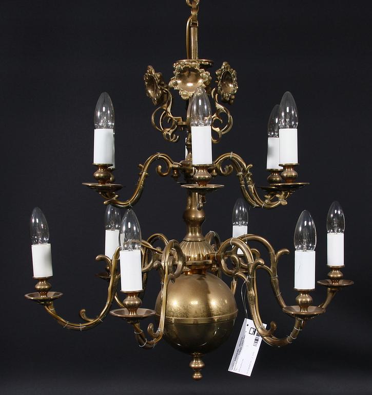 LJUSKRONA, mässing, barockstil, tidigt 1900-tal. H 71.