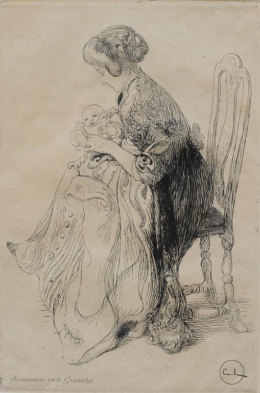 CARL LARSSON, etsning. Sign i plåten.